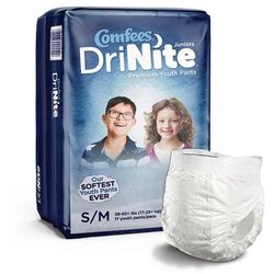 Comfees DriNite Juniors Unisex Youth Absorbent Underwear Pull On with Tear Away Seams Small / Medium Disposable Heavy Absorbency (1150965_CS)