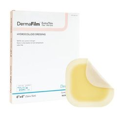 DermaFilm Thin Hydrocolloid Dressing Film Backing 6 X 6 Inch Square Hydrocolloid / Film (861134_BX)