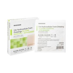McKesson Lite Thin Foam Dressing 6 X 6 Inch With Border Film Backing Silicone Gel Adhesive Square Sterile (1083091_BX)