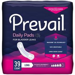 Prevail Daily Pads Bladder Control Pad 13 Inch Length Heavy Absorbency Polymer Core One Size Fits Most (810356_CS)