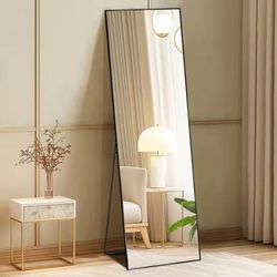 Modern Full Body Mirror With Stand Or Wall Mount 64x21 Inch Aluminum Frame black rectangle