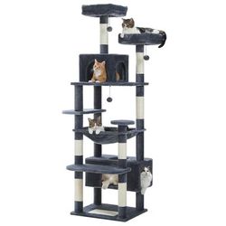 Indoor Cat Tower, Large Cat Tree With Sisal Scratching Posts, Spacious Hammock, Padded Perches And Multi Level Condos deep Grey 164cm