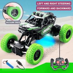 Off Road Remote Control Toy Car Flashing Lights, Rubber Wheels, And Stunt Action For Kids green