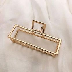Gold Color Hollow Geometric Hair Clips For Women, Metal Hair Claw Cross Hairclip Headband Hairpin Crab Fashion 2