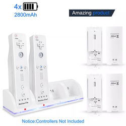 Nintendo Wii Remote Charger Dock Station With 4 Rechargeable Battery Packs, Fast Charging For Wii Wii U Controllers white