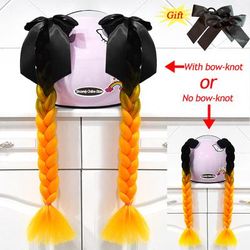 Twist Dual Pigtail Wig For Motorcycle Helmet, Women Braided Hairpiece With Sucker Attachment For Motorbike Helmets 2pcs B9(no Helmet)