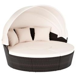 Luxurious Patio Round Daybed With Retractable Canopy, Outdoor Sunbed Set With Cushions, Pillows, And Versatile Luxurious Patio Round Daybed With Retractable Canopy, Outdoor Sunbed Set With Cushions, Pillows, And Versatile