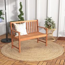 Outdoor Wood Bench For 2 Patio Loveseat With Comfortable Armrests & Slatted Backrest Outdoor Wood Bench For 2 Patio Loveseat With Comfortable Armrests & Slatted Backrest