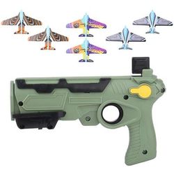 Kids Airplane Toys, Bubble Catapult Launcher & 6 Small Planes | Fun Shooting Game & Outdoor Gift gray