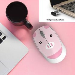 Wireless USB Mini Rechargeable Mouse, Cute Pink Cartoon Mause, Silent Click Ergonomic Optical Mice For Kids Gift piggy Mouse