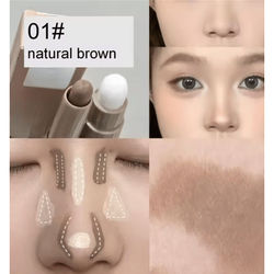 Double Ended Contour And Highlight Stick Waterproof Cream Makeup For Sculpted, Radiant Skin 01 Natural Brown