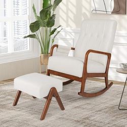 Rocking Chair With Ottoman, Solid Rubber Wood Frame & Padded Cushion For Ultimate Comfort Rocking Chair With Ottoman, Solid Rubber Wood Frame & Padded Cushion For Ultimate Comfort