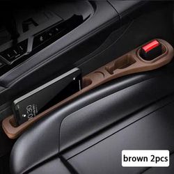 Car Seat Gap Filler, Elastic Center Console & Side Crevice Filler Strip | Drop Blocker For Phones & Keys brown