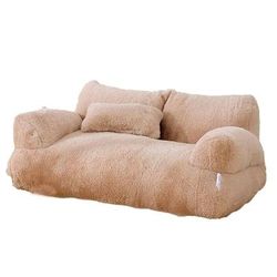 Luxury Cat Bed Sofa, Winter Warm Plush, Nest For Small And Medium Dogs And Cats Comfortable Pet Supplies kaki medium