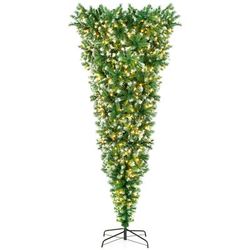 7.5 Feet Pre Lit Snowy Upside Down Christmas Tree 1100 Tips With 400 LED Lights, Foldable Metal Stand, Realistic PVC 7.5 Feet Pre Lit Snowy Upside Down Christmas Tree 1100 Tips With 400 LED Lights, Foldable Metal Stand, Realistic PVC