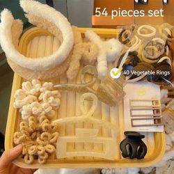 54pcs Autumn Winter Milk Tea Color Hair Bands Floral Scrunchies Set, High Elasticity Hair Ties For Women Girls 54pcs Autumn Winter Milk Tea Color Hair Bands Floral Scrunchies Set, High Elasticity Hair Ties For Women Girls