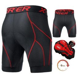 X TIGER Mens Cycling Underwear Shorts 5D Padded Sports Riding Bike Bicycle MTB Liner Shorts With Anti Slip Leg Grips 2xl red