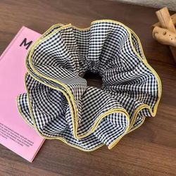 Retro Colorful Ruffle Hair Scrunchies Sweet Headbands & Rubber Bands Set black