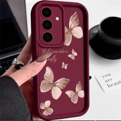 Trendy Gold Butterfly TPU Phone Case Stylish Protective Cover For Samsung Galaxy wine Red for Samsung A35 5g