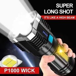 High Power LED Flashlight Rechargeable Camping Torch With 4 Lamp Beads & COB Side Light 4 Lighting Modes High Power LED Flashlight Rechargeable Camping Torch With 4 Lamp Beads & COB Side Light 4 Lighting Modes
