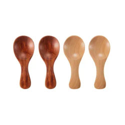 4Pcs Mini Wooden Spoons Short Handle Kitchen Spice Scoops For Sugar, Tea & Coffee (Kids Friendly Kitchen Gadgets) mixed Color