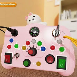 Montessori Busy Board With LED Lights, Sensory Toy For Toddlers, Travel Game & Fine Motor Skills Activity pink