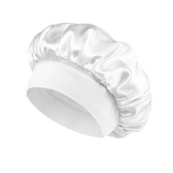 Women Satin Bonnet Hair Bonnet For Sleeping Hair Care Silk Bonnets With Wide brim Soft Elastic Band white