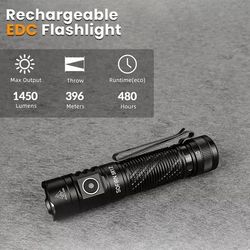 Rechargeable LED Flashlight With 1450 Lumens And USB C Charging For EDC Use Rechargeable LED Flashlight With 1450 Lumens And USB C Charging For EDC Use