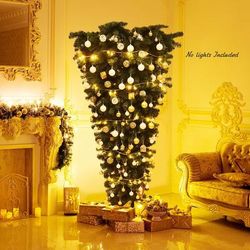 7ft Upside Down Artificial Christmas Tree Unlit, Unique Space Saving Holiday Tree With 1000 Tips & Stable Metal Base 7ft Upside Down Artificial Christmas Tree Unlit, Unique Space Saving Holiday Tree With 1000 Tips & Stable Metal Base