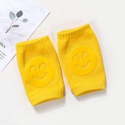 Smiley Face Baby Knee Pads Soft & Protective Crawling Pads yellow