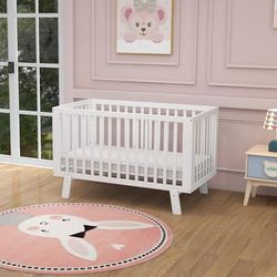Rubber Wood Baby Crib With Adjustable Mattress Heights And Guardrails, Solid Wood Infant Cot With 3 Level Mattress Rubber Wood Baby Crib With Adjustable Mattress Heights And Guardrails, Solid Wood Infant Cot With 3 Level Mattress