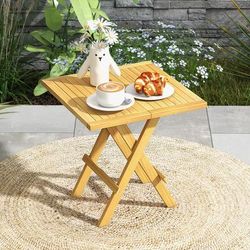 Patio Folding Side Table With X Shaped Legs & Slatted Tabletop, Teak Wood, Compact & Portable Patio Folding Side Table With X Shaped Legs & Slatted Tabletop, Teak Wood, Compact & Portable