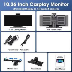 10.26 Inch 4K Smart Dash Cam Mirror With CarPlay Android Auto And GPS + 128gb 6m Monitor Rear Cam