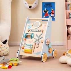 Wooden Baby Walker Push & Pull, 8 in 1 Learning Activity Center With Wheels Wooden Baby Walker Push & Pull, 8 in 1 Learning Activity Center With Wheels