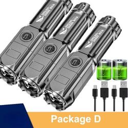Ultra Bright Rechargeable LED Flashlight 100000 Lumen Tactical Torch With Zoom & Waterproof Design 3pcs