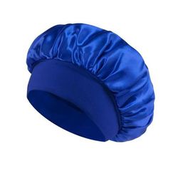 Women Satin Bonnet Hair Bonnet For Sleeping Hair Care Silk Bonnets With Wide brim Soft Elastic Band blue