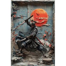 Samurai Sword Art Metal Sign Authentic Japanese Warrior Painting For Cafe, Garage & History Themed Room Decor 7 20x30cm