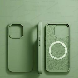 Magsafe Liquid Silicone Case For IPhone, Ultra Thin, Magnetic, Wireless Charging & Shockproof Cover green iphone 14
