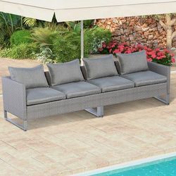 2 Pieces Patio Furniture Sofa Set With Cushions And Sofa Clips, Outdoor PE Wicker Sectional Seating For Backyard, Deck 2 Pieces Patio Furniture Sofa Set With Cushions And Sofa Clips, Outdoor PE Wicker Sectional Seating For Backyard, Deck