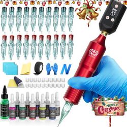 Wireless Tattoo Kit Cordless Tattoo Machine With LED Power Supply Complete Tattoo Starter Kit For Beginners red