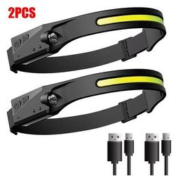 Sensor Headlamp LED, Rechargeable Head Flashlight With 3 Lighting Modes For Fishing, Camping & Outdoor Adventures 2 pcs