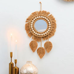 Handwoven Round Wall Mirror Boho Hanging Decor For Bedroom Living Room Or Entryway tk m01259