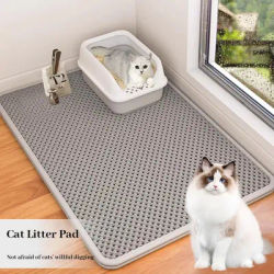 Double Layer EVA Cat Litter Mat, Large Hole Anti Slip Sand Bowl Filter Mat For Cats, Reusable Litter Pad For Cat black 75x55cm