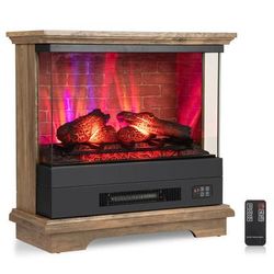 Electric Freestanding Fireplace With Remote, 3 Sided Flame Heater With Timer, Adjustable Thermostat & Wood Like Finish Electric Freestanding Fireplace With Remote, 3 Sided Flame Heater With Timer, Adjustable Thermostat & Wood Like Finish