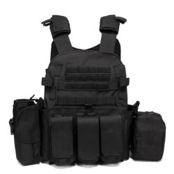 6094 Military Tactical Vest, Combat Body Armor Plate Carrier With Molle Pouches black