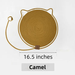 Cat Scratching Post Pad Mat With Ball Toy, Round Circular Non Slip Scratcher For Indoor Cats, Fun Interactive Cat Mat camel