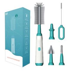 Electric Baby Bottle Brush Set, Multipurpose Silicone Cordless Brush For Milk Bottle & Nipple Cleaning green