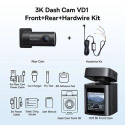 Baseus VD1 3K Front And Rear Dash Cam With GPS Galileo And Supercapacitor For 24 Hour Car Parking Surveillance front And Rear + Hardwire Kit none