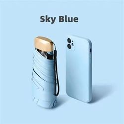 Mini Folding Sun And Rain Umbrella With UV Protection sky Blue