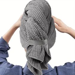 Extra Large Microfiber Hair Towel Wrap,Ultra Absorbent Quick Dry Turban With Elastic Band grey